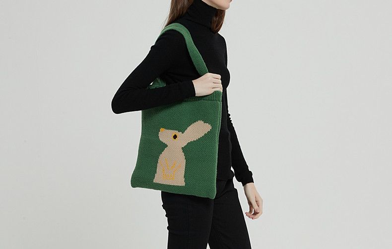 Unisex Knitted bag Rabbit Woven women's shoulder bag lazy casual bag_voghion.com