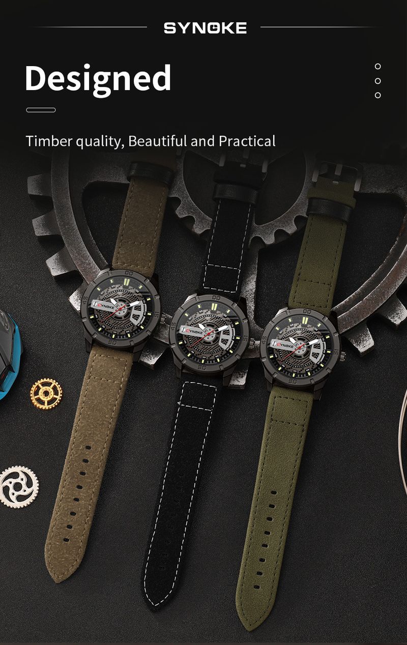 Men's Retro Fashion Quartz Watch With Leather Strap, Large Dial, Water Resistant, Casual & Sporty Style Retro Design Large Screen Trend_voghion.com