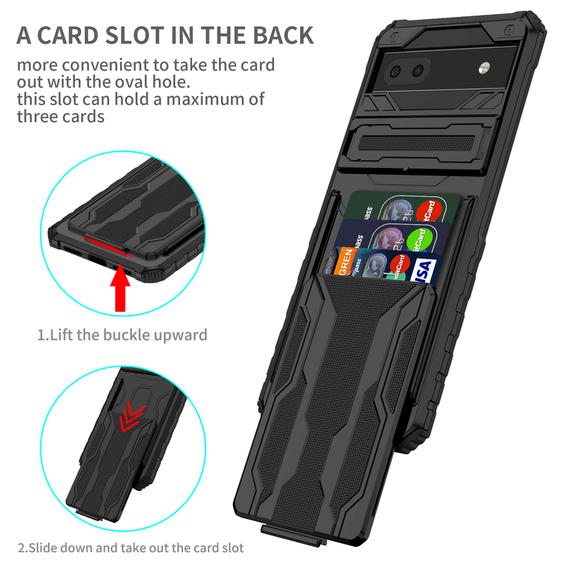 for Google Pixel 6A Pro Case Wallet 3-Card Flip Cover Credit Card Holder Slot Back Pocket Dual Layer Protective Hybrid H_voghion.com