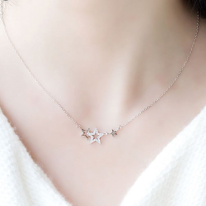Shining Star Chain Necklace For Women, Ins Style, Light Luxury, Niche Design, Silver Collarbone Chain, Versatile And_voghion.com