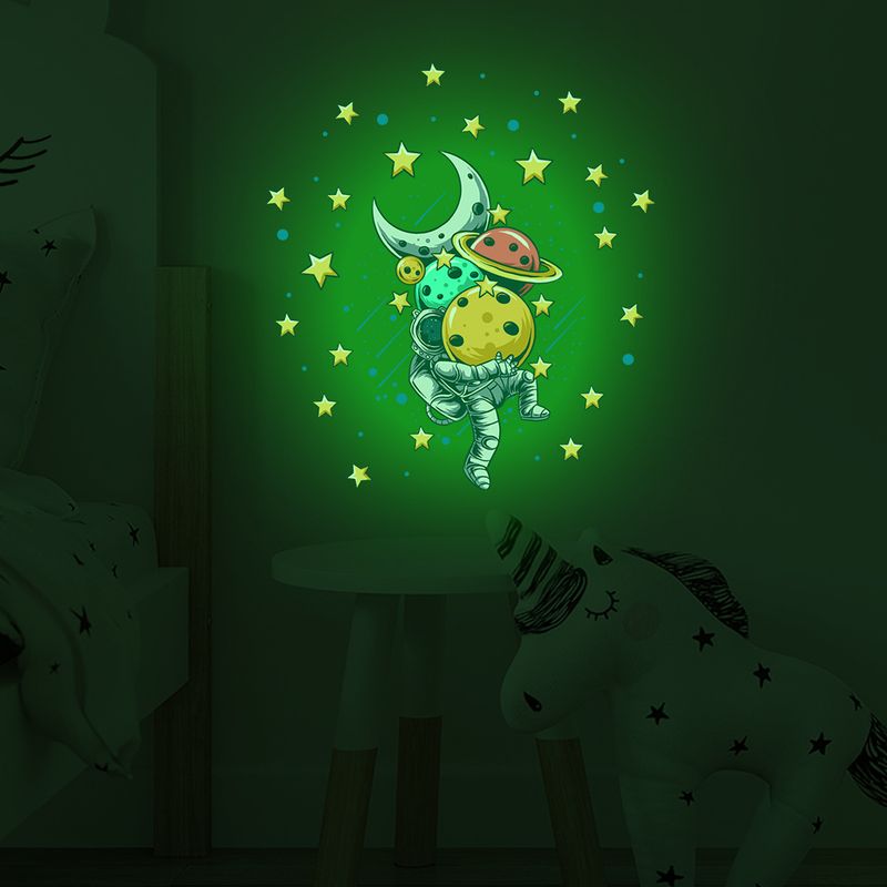 AFG3725 Satelliten-Astronauten-Planeten-Stern-Wandaufkleber für Kinderzimmer-Dekoration, grün, leuchtende Aufkleber_voghion.com