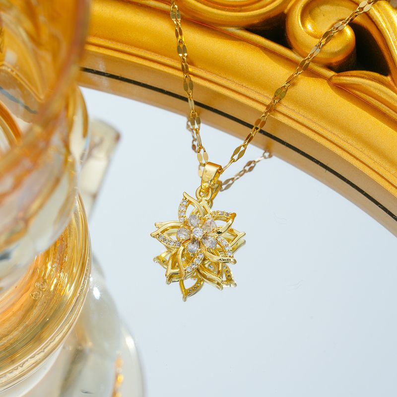 Real Gold Electroplated Rose Rotating Windmill Instagram Fashion Necklace Women's Internet Celebrity Hot Clavicle Chain_voghion.com