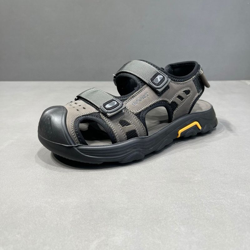Men's Made Of Genuine Leather Summer Cowhide Beach Shoes, 2025 New Model, Suitable For Driving And Wearing Outside With_voghion.com