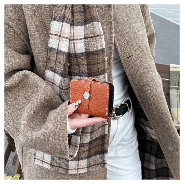 Women’s Bags New Leather Litchi Pattern Short Card Bag Simple Small Fresh Two Fold Ladies Small Wallet With Multiple Compartments_voghion.com