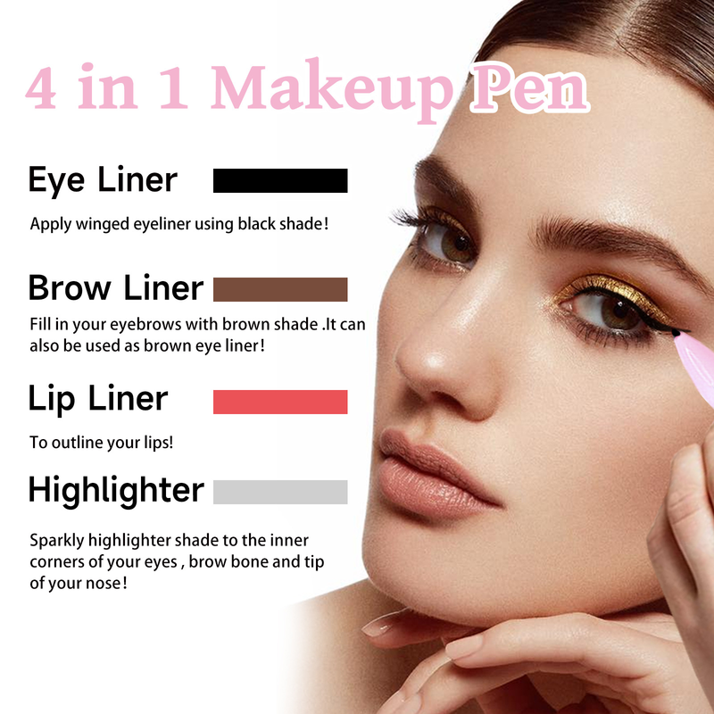 4-in-1-Make-up-Stift, Eyeliner, Augenbrauenstift, Lipliner, Textmarker, 4-in-1-Multifunktions-tragbarer Make-up-Stift, Lipler_voghion.com