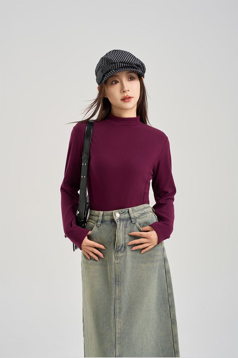 girl 90-140 Mid-Neck German Wool Ribbed Skin-Friendly Breathable Versatile Commuting Long Sleeve Single Piece Thermal Base_voghion.com