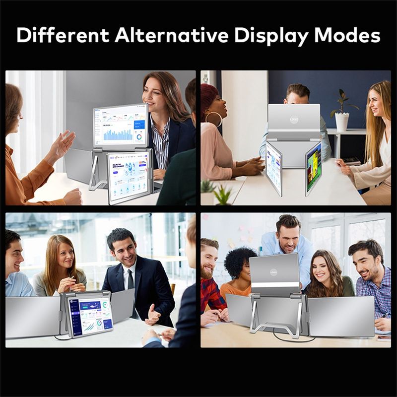 Monitor LCD retroilluminato portatile triplo con display FHD, schermo secondario collegato al notebook con 1 cavo di estensione dello schermo secondario_voghion.com