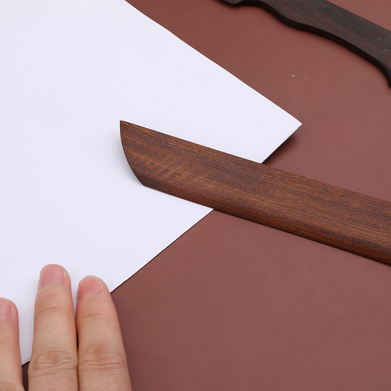 1 Uds cortador de papel bambú negro Catalpa madera caoba papel de arroz con cuchillo plegable de madera maciza_voghion.com