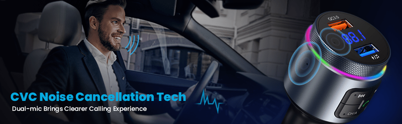 Trasmettitore per auto V5.0 aggiornato, QC3.0 e adattatore radio FM wireless retroilluminato a LED, lettore musicale/kit per auto con chiamate in vivavoce_voghion.com