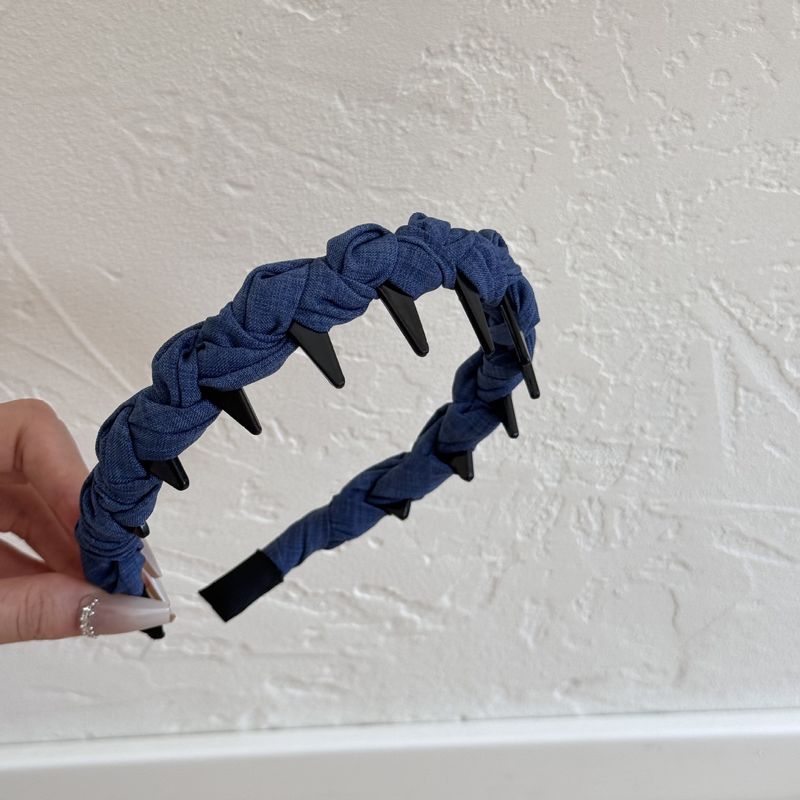 Denim Blue Wave Toothed High Cranium Headband Female Pressure Hair Wash Face Headband Non-slip Broken Hair Finishing Artifact Hair Accessories Female_voghion.com
