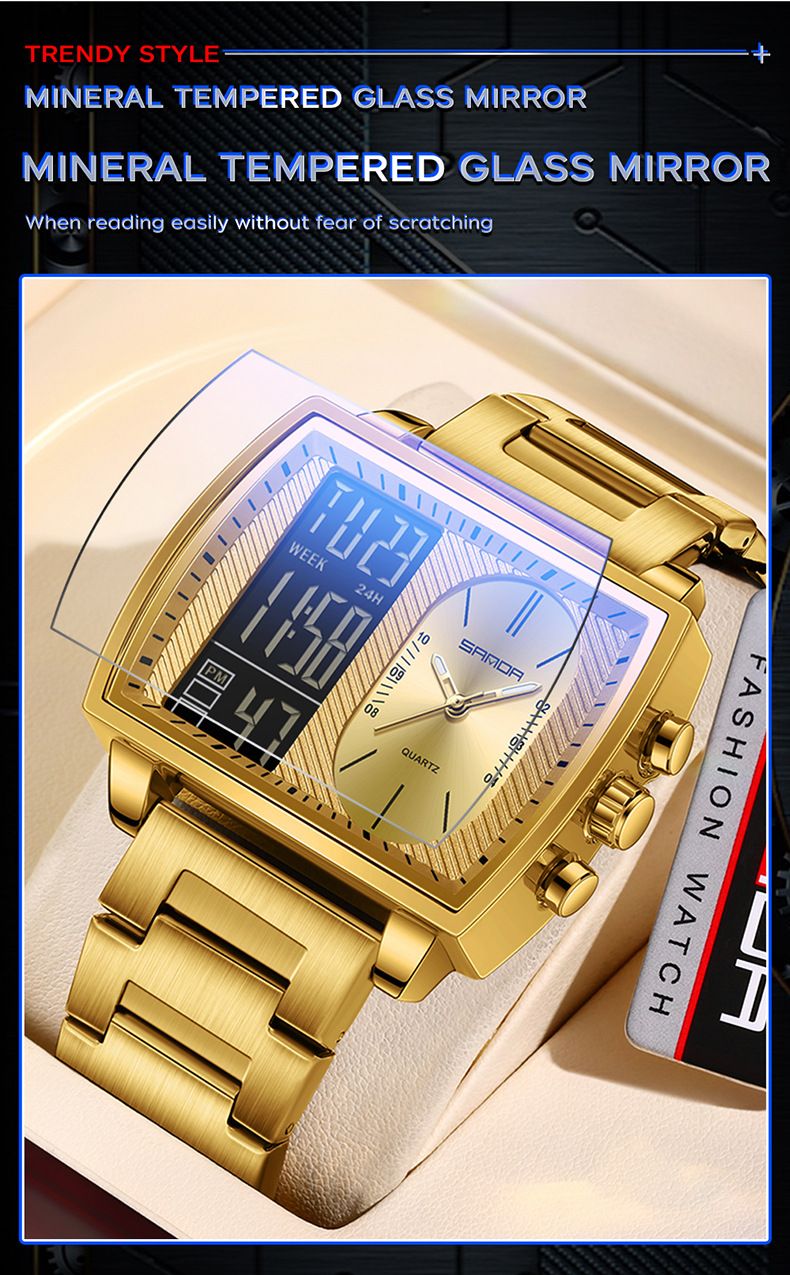 Orologio analogico digitale multifunzione da uomo con timer per il conto alla rovescia, retroilluminazione a LED, cinturino in acciaio inossidabile, resistente all'acqua per abbigliamento business, sportivo e casual_voghion.com