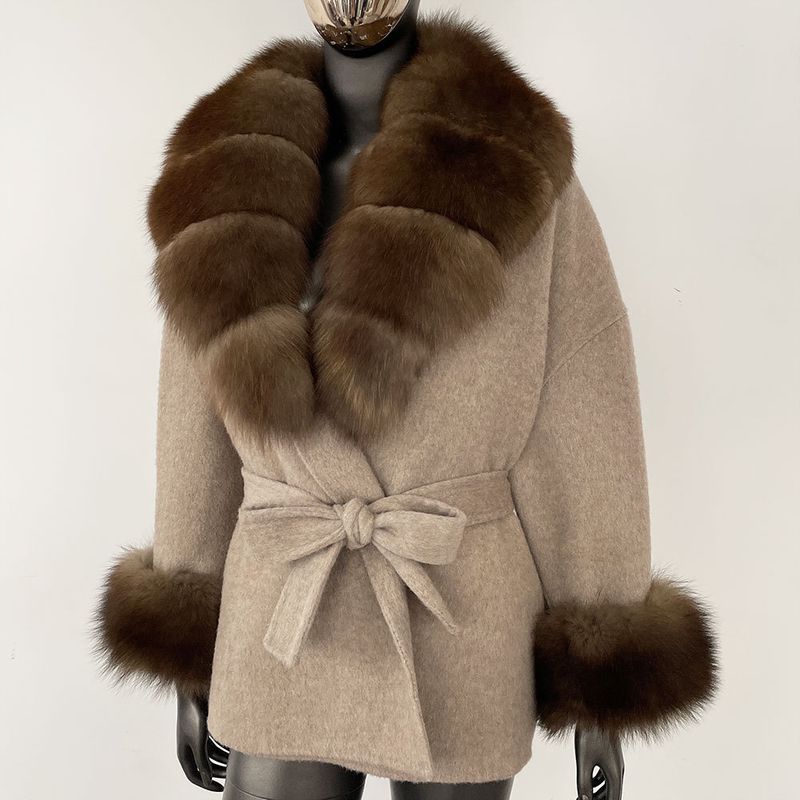Luxuriöser doppelseitiger Wollmantel mit Fuchspelzkragen – Übergroßer Damen-Wintermantel, eleganter mittellanger Trenchcoat für Freizeit und Büro_voghion.com