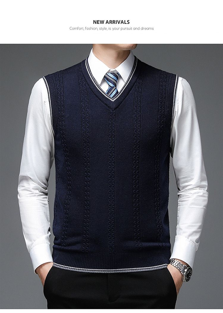 Ärmellose Pulloverweste aus Wollmischung mit V-Ausschnitt für Herren – Karo- und Camouflage-Muster, schmale Passform, lässiger Pullover für den Herbst_voghion.com