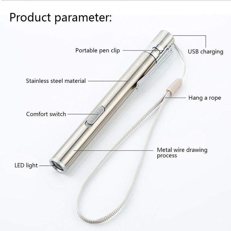 1 kpl USB-ladattava taskulamppu taskulamppu mini-LED-taskulamppu lääketieteellinen retkipyörän taskulamppu_voghion.com
