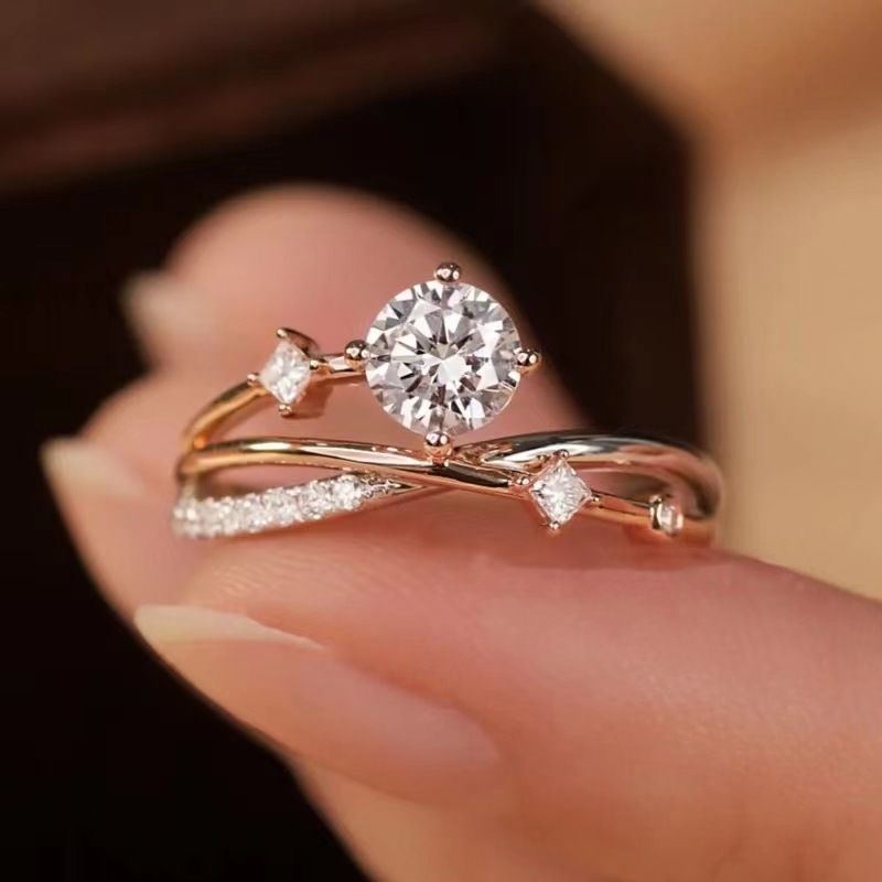 Cosmic Planet Trajectory Flash Light Luxury French Cross Personalized Design Diamond Food Micro Set Open Ring_voghion.com