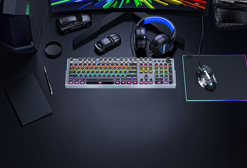 X60 Steam Transparent Punk Retro Nical Key Mouse Suit Gaming Male Titanium Alloy Keyboard With Knob_voghion.com