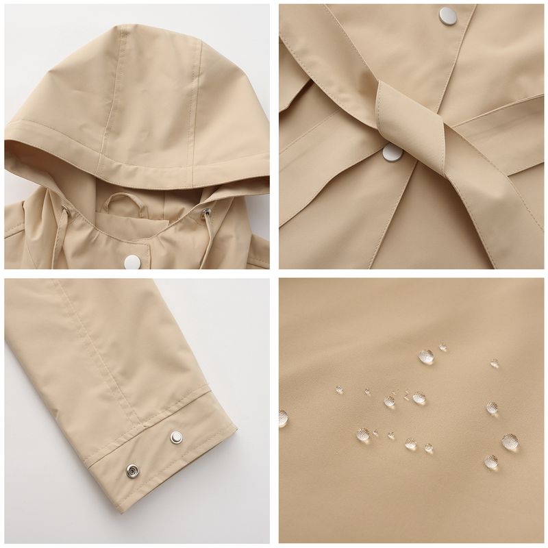 Veste imperméable à capuche avec ceinture pour femme, nouvelle collection printemps et automne 2024, coupe-vent ample et décontracté_voghion.com