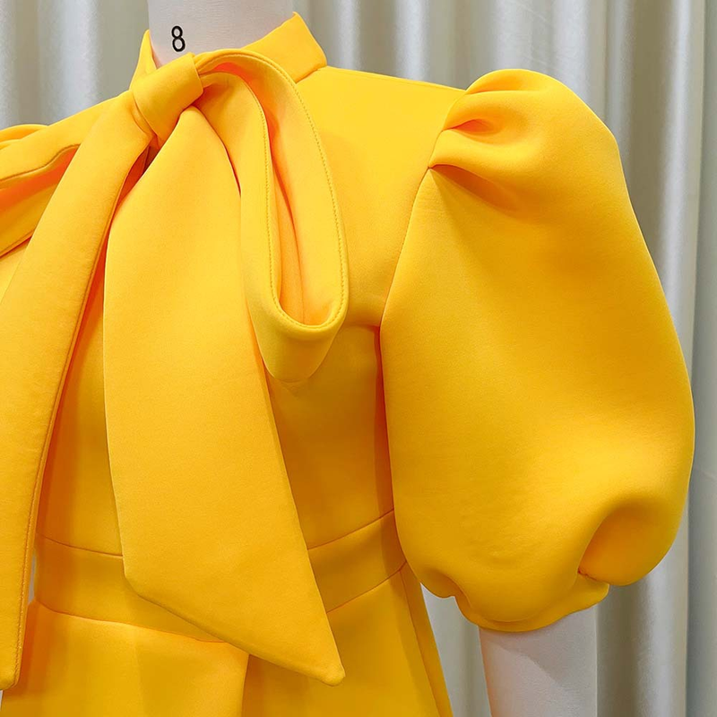 Rochie de banchet pentru femei de marime mare de vara nou bowknot doamnelor de culoare solida fusta cu maneca scurta _voghion.com