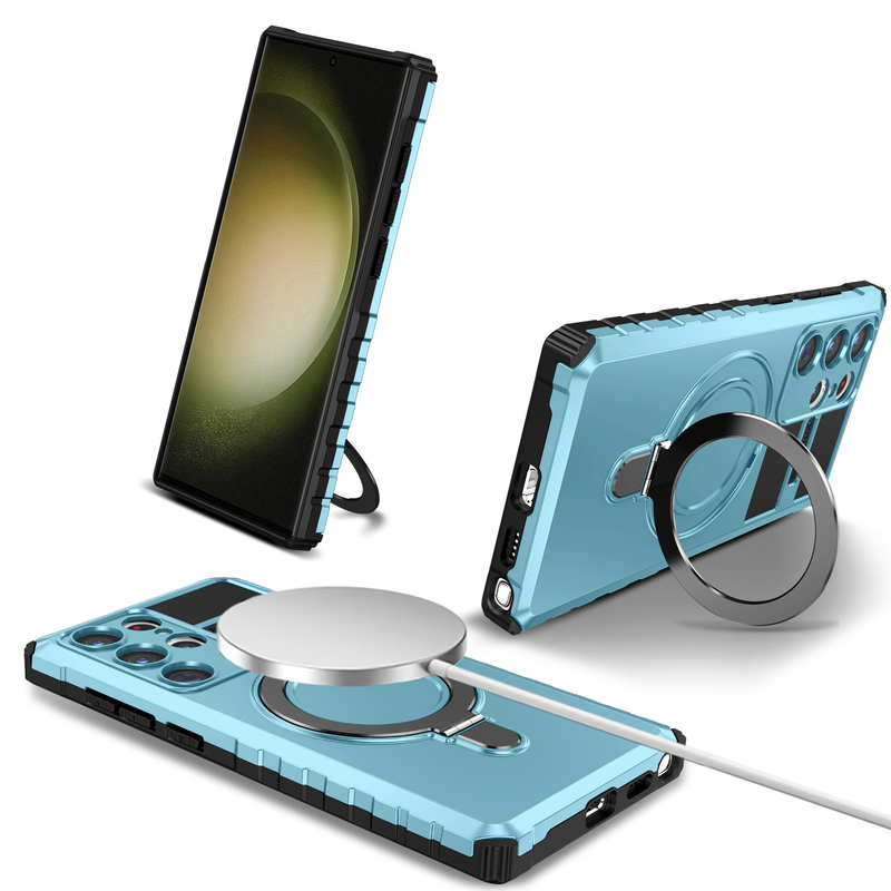 MagSafe Case For Samsung Galaxy S23 S22 S21 S20 Ultra Plus Note 20 FE Camera Slide Protector Ring 360 Rotate Kickstand_voghion.com