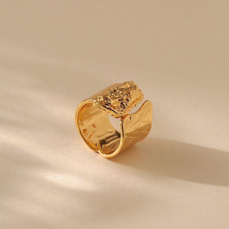 Heavy metal color preserving love ring copper plated with K real gold stacking fashion irregular texture retro ring_voghion.com