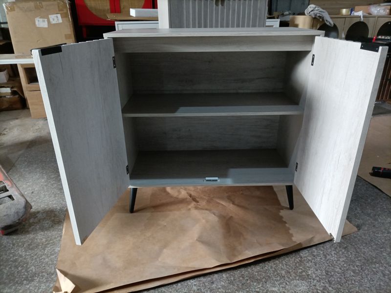 Seitenschrank Grau Mit Nutendesign, Verstellbarem Regal Für Flur_voghion.com