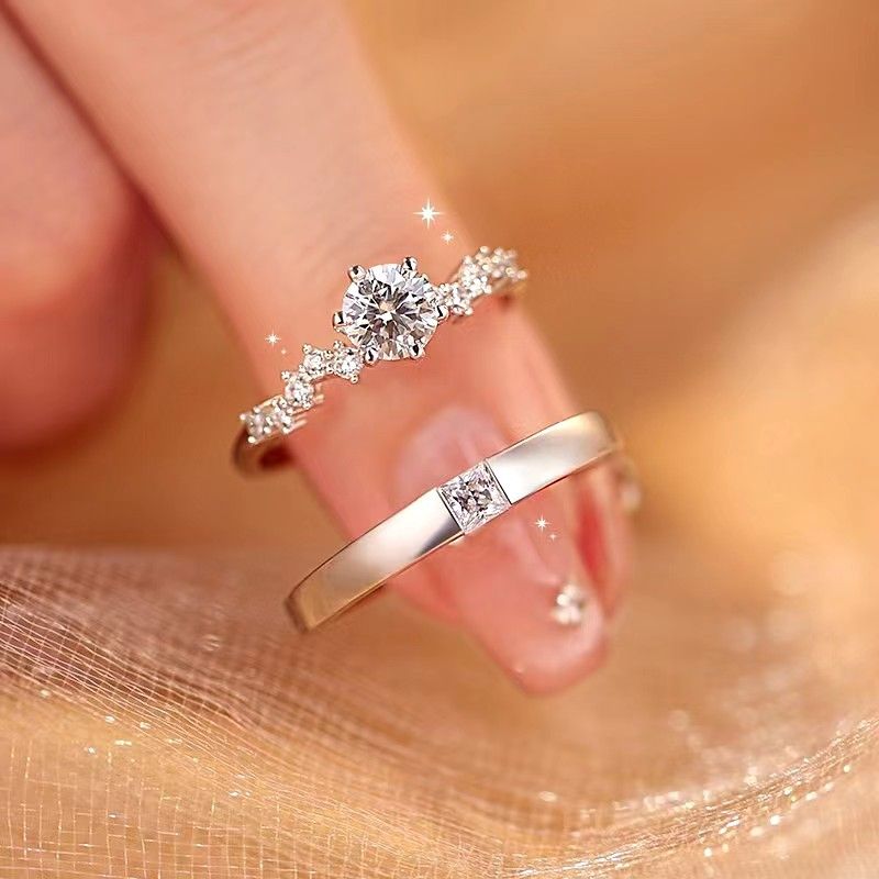 Moissanite Diamond Ring For Women, Sterling Silver Ceremony Wedding Couple Rings, Simulated Proposal Ring, Anniversary_voghion.com