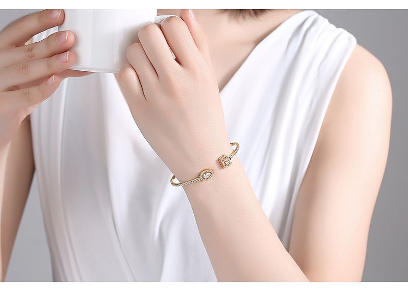Women's Jewelry Open Bangle Bracelet With Zircon, Geometric Design, Elegant And Minimalist For Party Gift Temperament Simple Banquet Hand Jewelry Gift_voghion.com