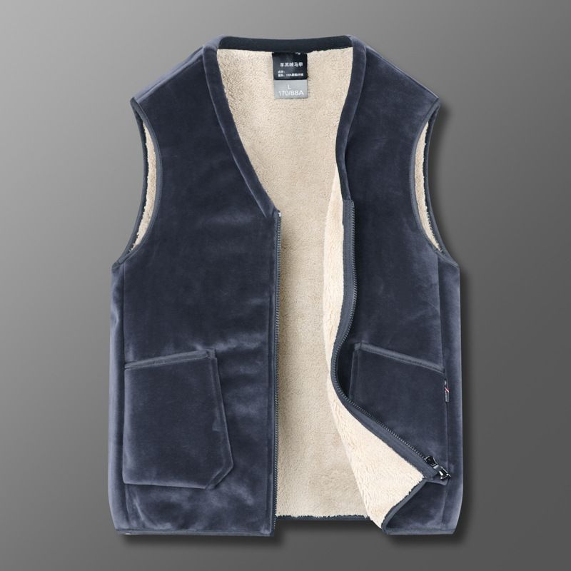Βελούδινο γιλέκο διπλής όψης Winter Silver Fox για μεσήλικες ηλικιωμένους, εσωτερική και εξωτερική χρήση, πυκνή ζεστασιά_voghion.com