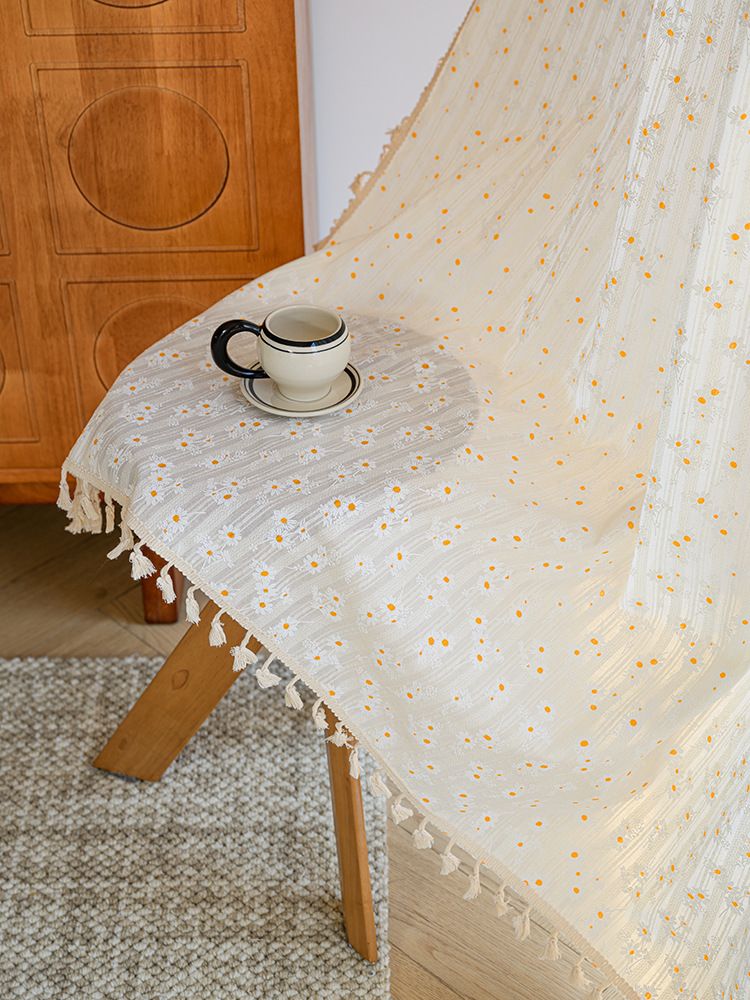 Cortinas de algodón semitransparentes de estilo japonés, sin perforaciones, con ganchos y ojales, con estampado floral bohemio y garabatos para sala de estar y dormitorio._voghion.com