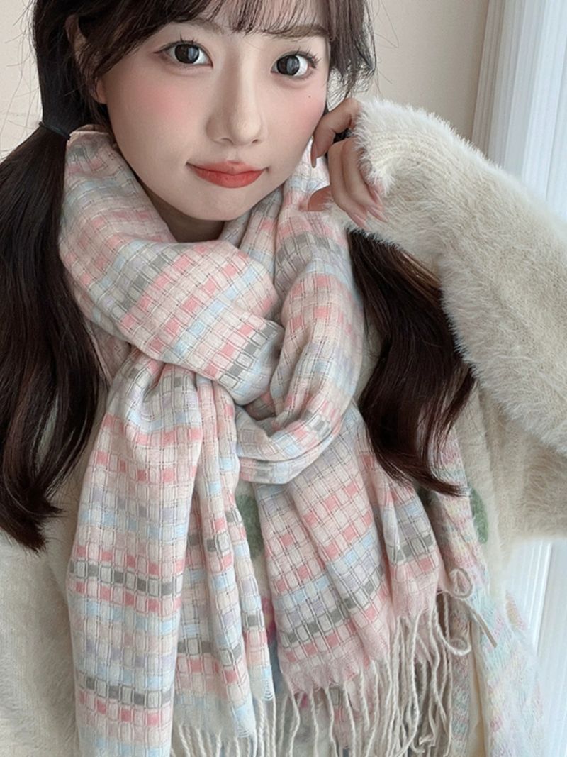 Sciarpa scozzese da donna, versione coreana per studentesse, versatile scialle autunnale e invernale, ragazza carina a doppio uso, sciarpa calda_voghion.com
