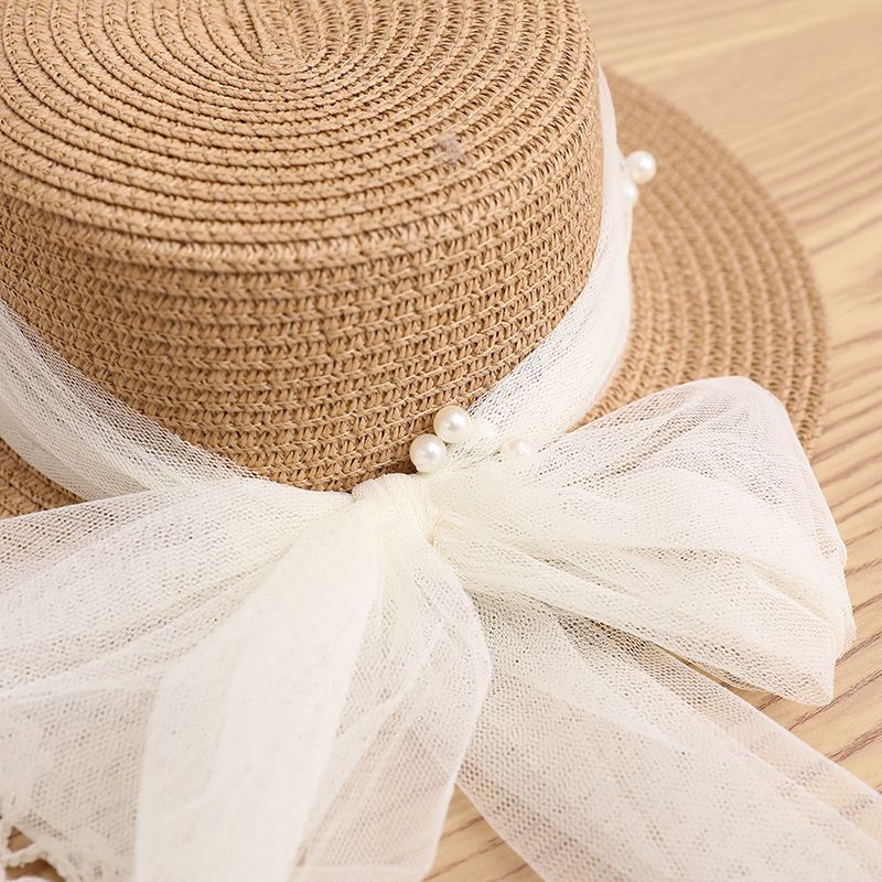 Kleine frische Kinderspitze Perlenband Strohtasche Sommer Neues Produkt Unsterblicher Qi Eltern-Kind-Sonnenschirm Big Eaf Flat_voghion.com