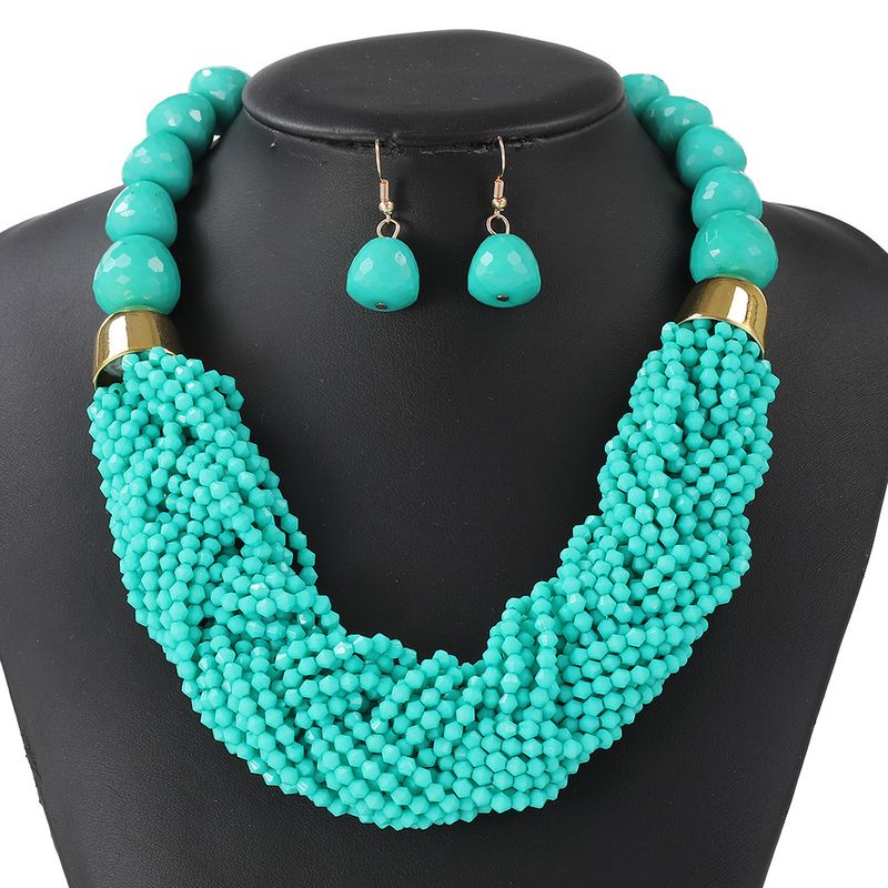 Woven Three-piece Beaded Rice Beads Multi-layer Exaggerated Retro Ethnic Bohemian Necklace Set Ladies_voghion.com