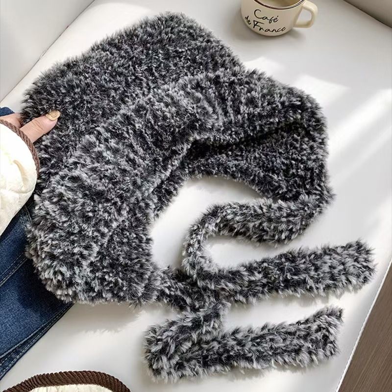 Cappello di peluche con paraorecchie di alta qualità, elegante, grigio, soffice e carino, per donna, autunno inverno, spesso, caldo e antifreddo_voghion.com