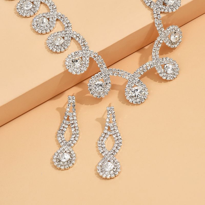 Abito da sposa, collane, orecchini, set in due pezzi, accessori geometrici per abiti da sera da sposa con diamanti, set di catene transfrontaliere_voghion.com
