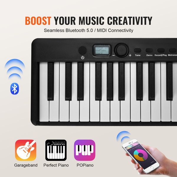 VEVOR 88 Key Folding Keyboard Piano Portable Foldable Piano Bluetooth MIDI Black_voghion.com