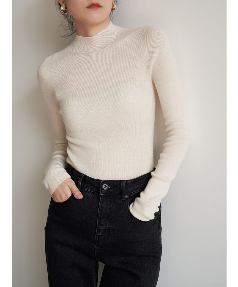 SS STUDIO Nahtloser Einteiliger Pendel-Eleganter Halbrollkragen-Wollstrickpullover Für Damen Herbst Winter Basishemd_voghion.com