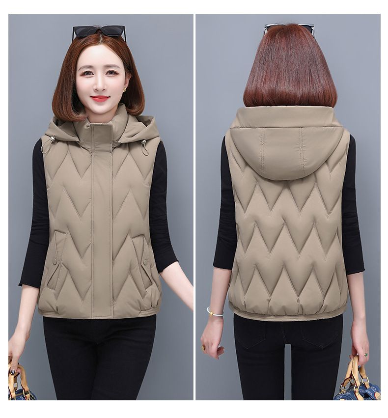 Gilet matelassé pour femme avec capuche amovible, veste d'hiver légère et chaude sans manches, doudoune décontractée pour petites et grandes tailles, coque en polyester_voghion.com