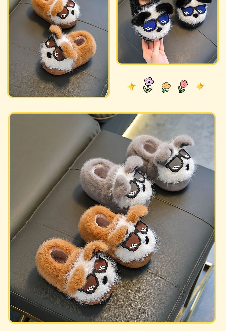 Pantoufles d'hiver pour enfants avec doublure en peluche, semelle antidérapante, mousse à mémoire de forme confortable, motif animal unisexe pour une utilisation intérieure/extérieure_voghion.com