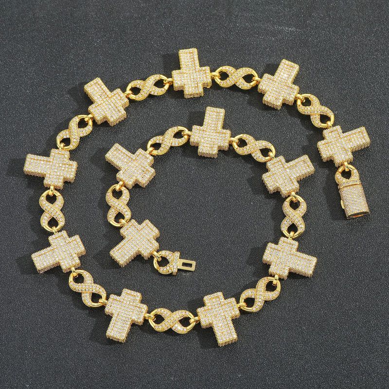 21 mm Kreuz 8-Form Volldiamant Kubanische Kette Personalisierte Herren Hip-Hop Rapper Kreative Halskette_voghion.com
