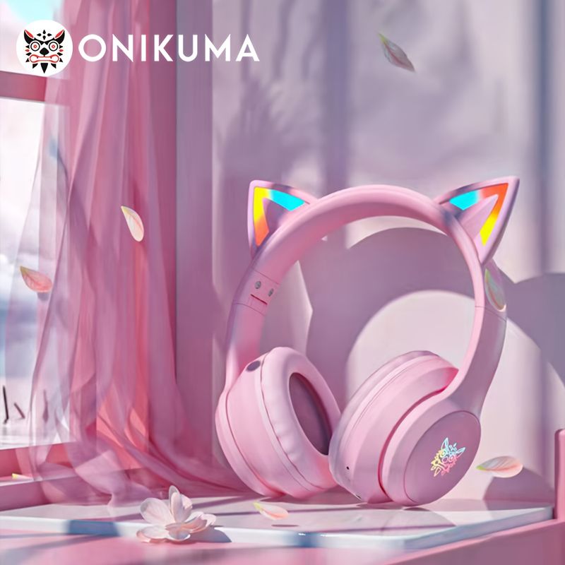 ONIKUMA Cat Ear Headphones: Wireless & Wired Mode, Foldable, RGB LED Light & Mic - Compatible With Mobile Phones & Tablets!_voghion.com