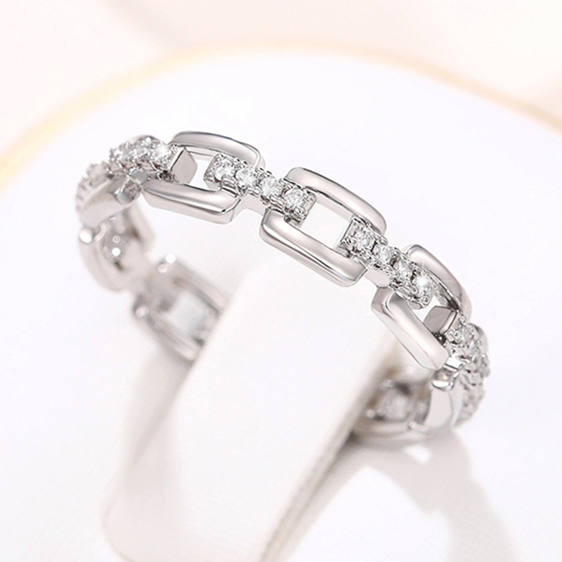 Cao Shi Ring Damkedja Randig Diamant Zirkon Index Finger Ring Temperament Nät Röd INS Ring Kopparsmycken_voghion.com