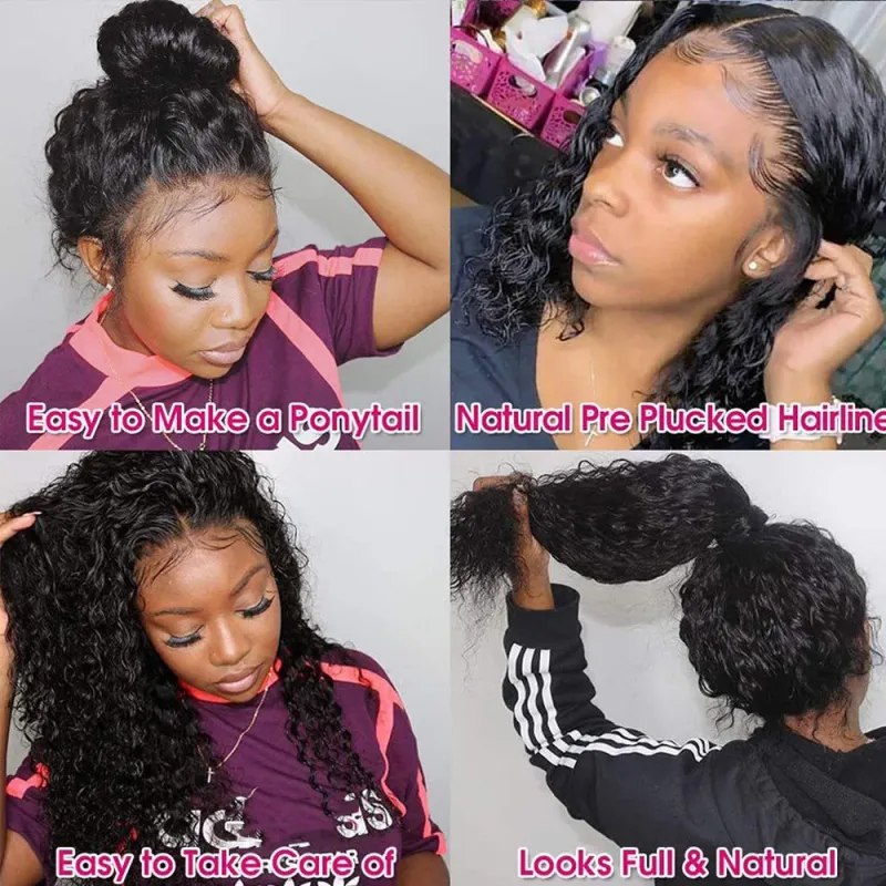 Parrucche frontali in pizzo con onde d'acqua per capelli umani senza colla per donne_voghion.com