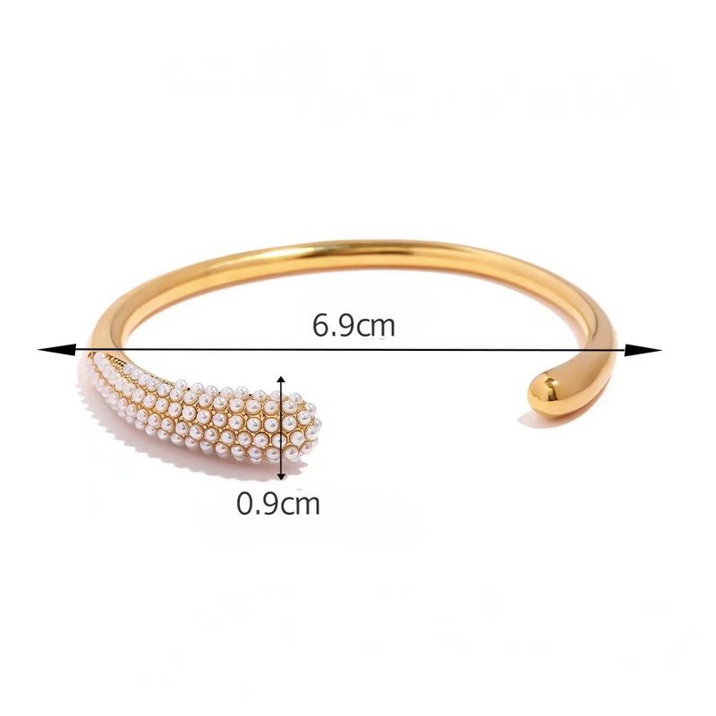 Fashion Summer Versatile Titanium Steel Bracelet Gold Plated Full Pearl Inlaid Open Cubic Zirconia Women's Jewelry_voghion.com