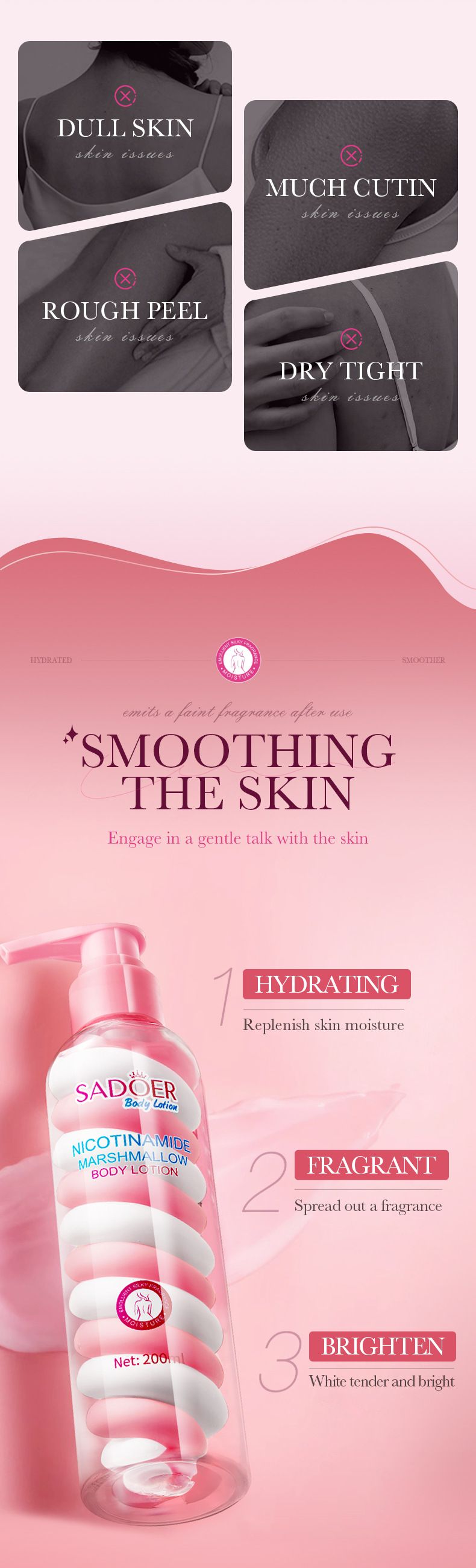 SADOER Blutorangen-Marshmallow-Körperlotion, 200 ml, Niacinamid, Avocado-Frucht-Körperlotion_voghion.com