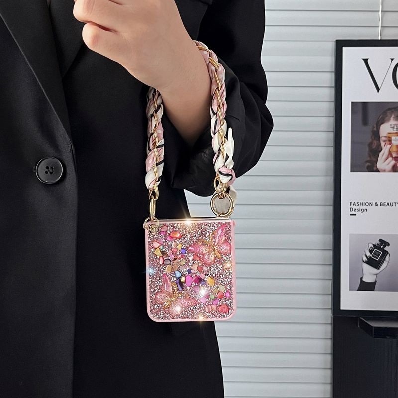 Custodia per telefono con glitter e pietra di diamanti con farfalla colorata per ragazza carina per Samsung Galaxy Z Flip 3 4 5 6_voghion.com