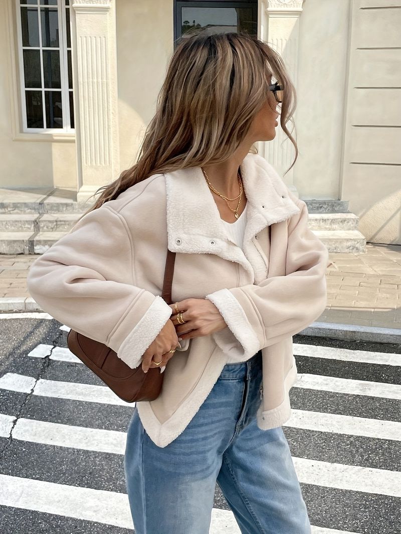 Giacca da donna casual autunno inverno con fodera calda e collo con cerniera larga Francia 2025_voghion.com