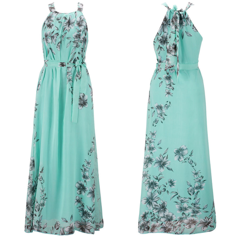 Damen Bohemian bedrucktes Chiffonkleid Strandkleid_voghion.com