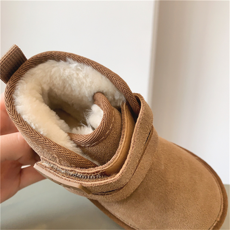 Stivali da neve per bambini in vera pelle smerigliata, stivali di cotone per ragazze stile Velcro, ispessiti e morbidi, ragazzi invernali 2023_voghion.com