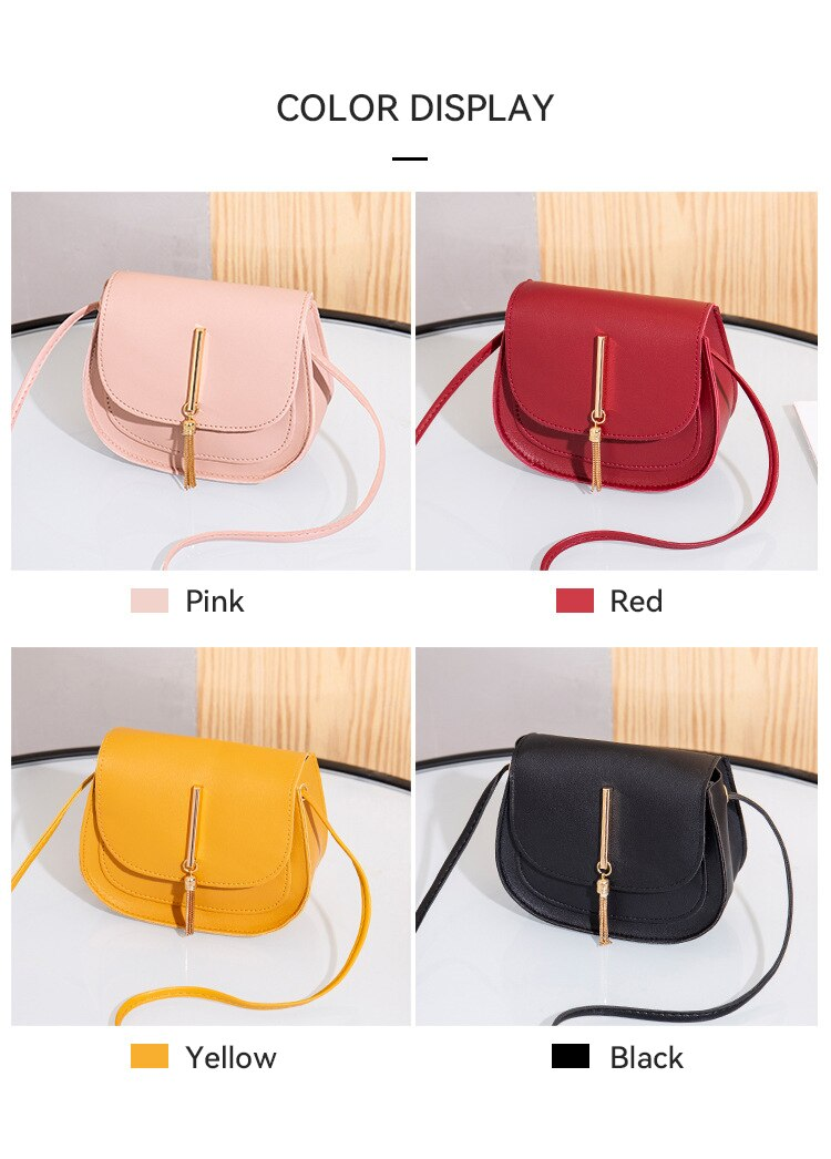 New Golden Tassel Double Layer Semi Circle Solid Color One Shoulder Saddle Bag Fashion Casual Women Small Bag_voghion.com