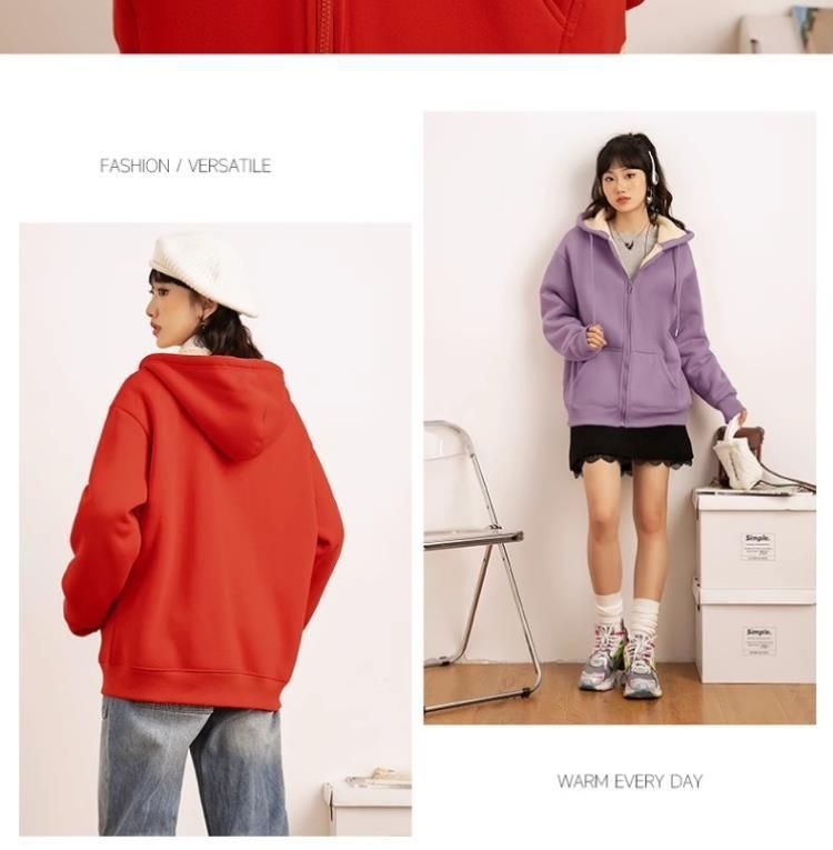 Velvet hoodie autumn/winter 2024 new New Year's battle robe lamb fleece hooded cardigan jacket 12_voghion.com